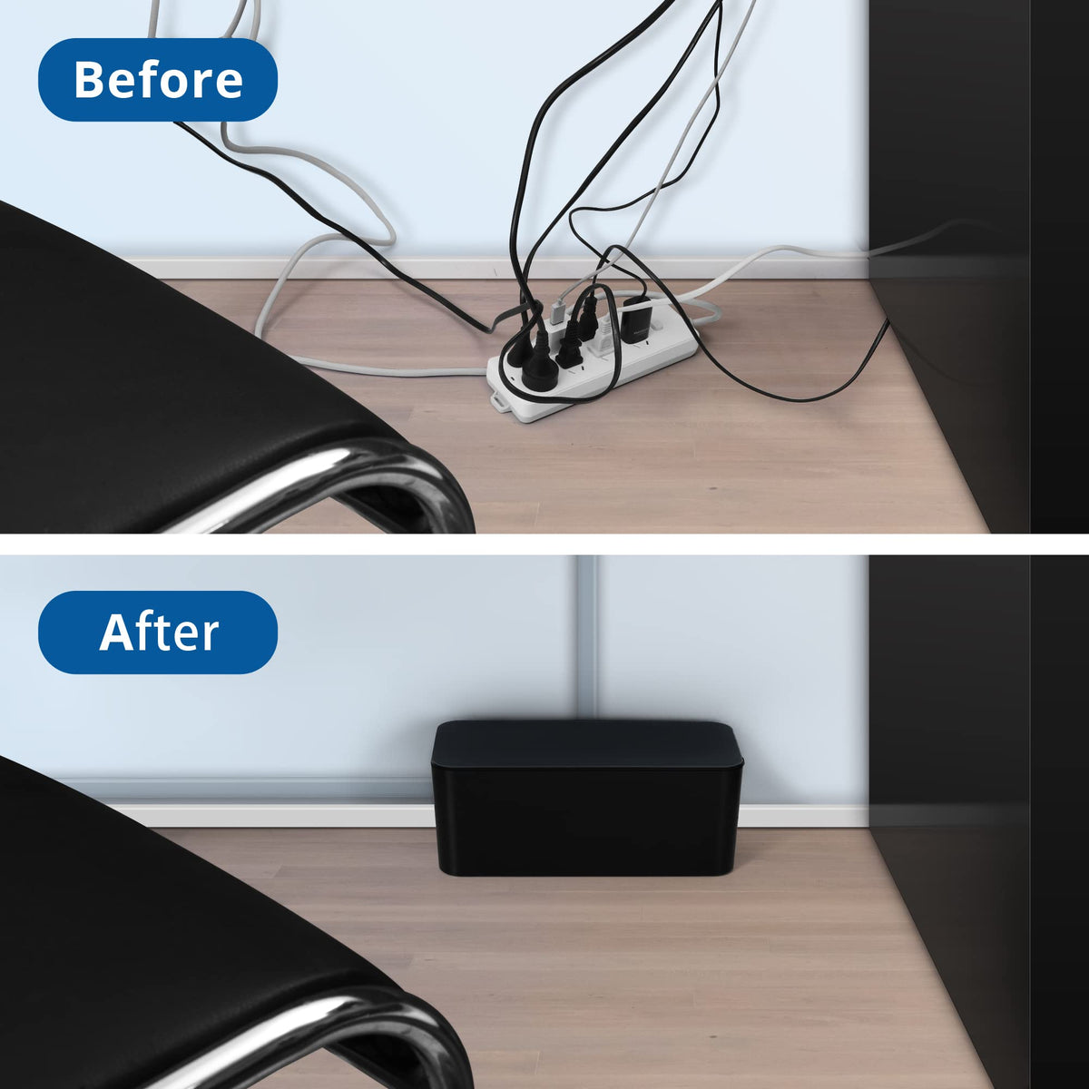 ZhiYo durable ABS cord-hider system complements modern desks and entertainment centers.