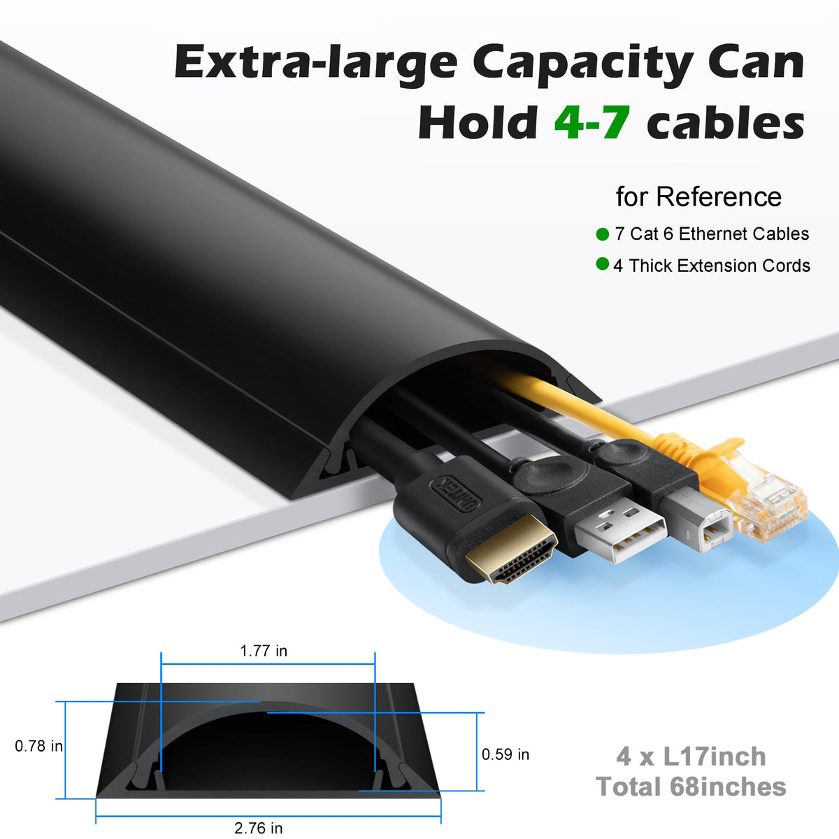 ZhiYo cord cover floor 68in lid demonstrates easy access to cables.