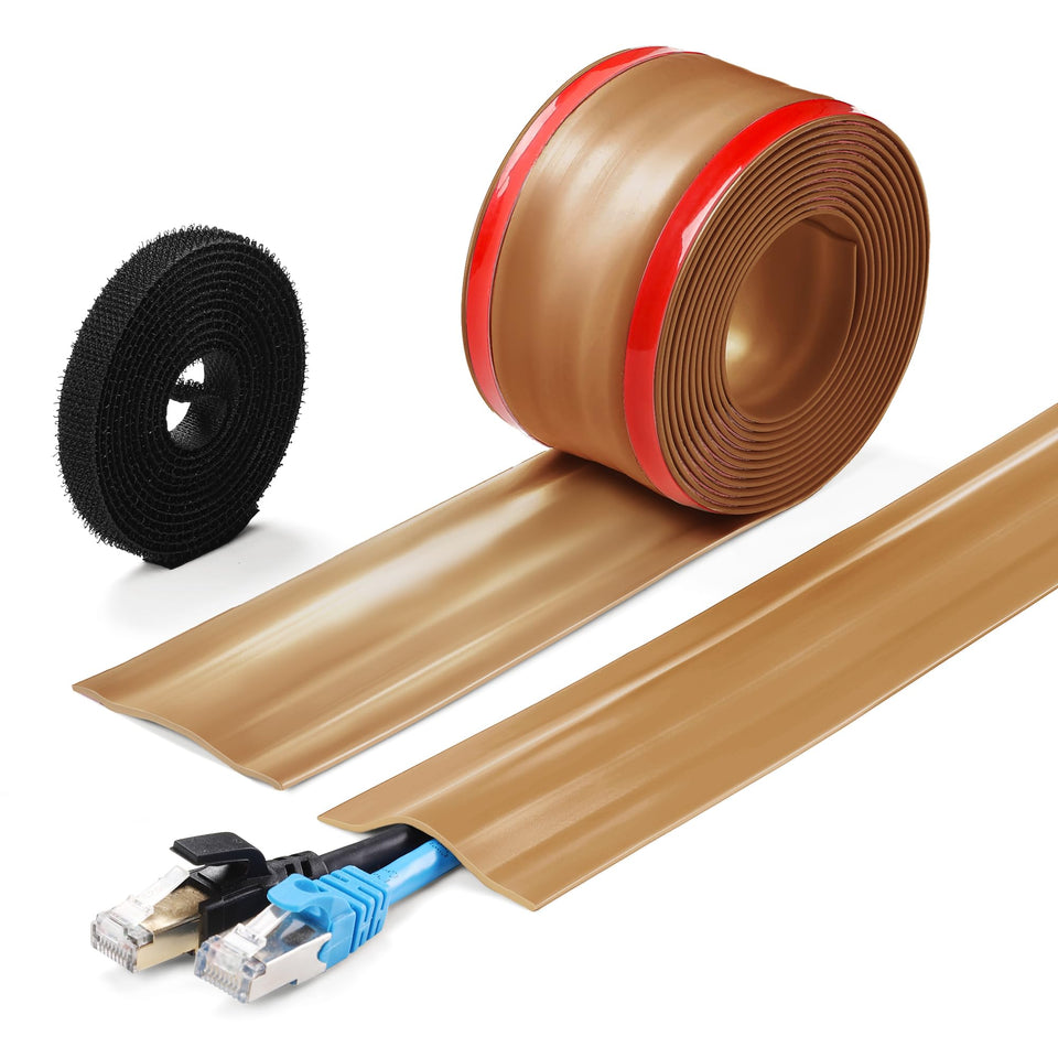 ZhiYo cord cover on floor with adhesive back concealing cables neatly