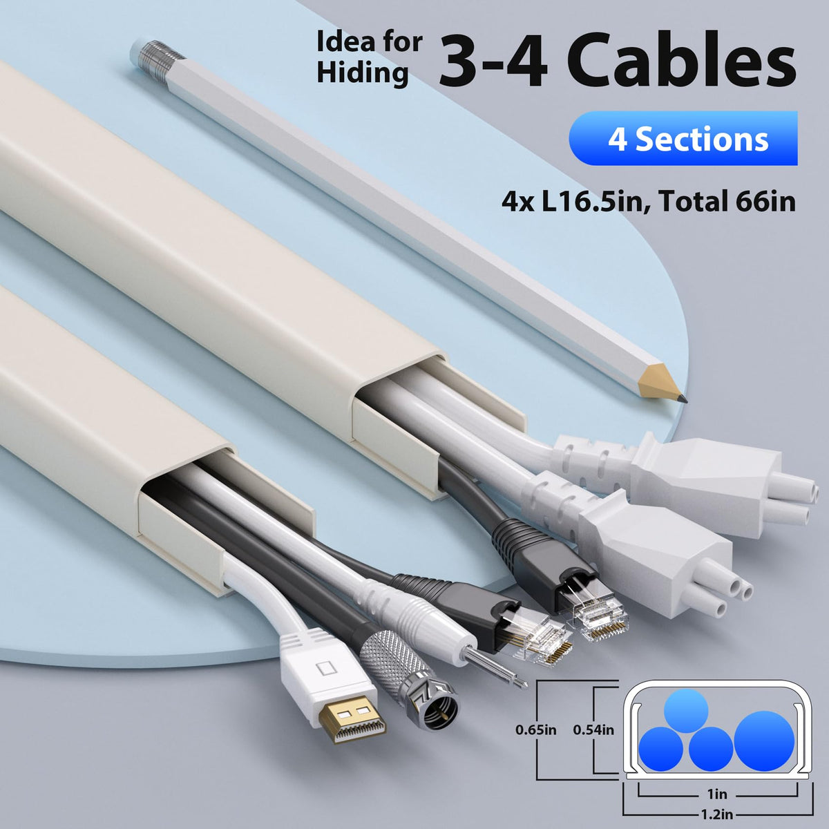 ZhiYo cable-hider 16.5in piece; durable PVC with pre-applied tape for quick setup.