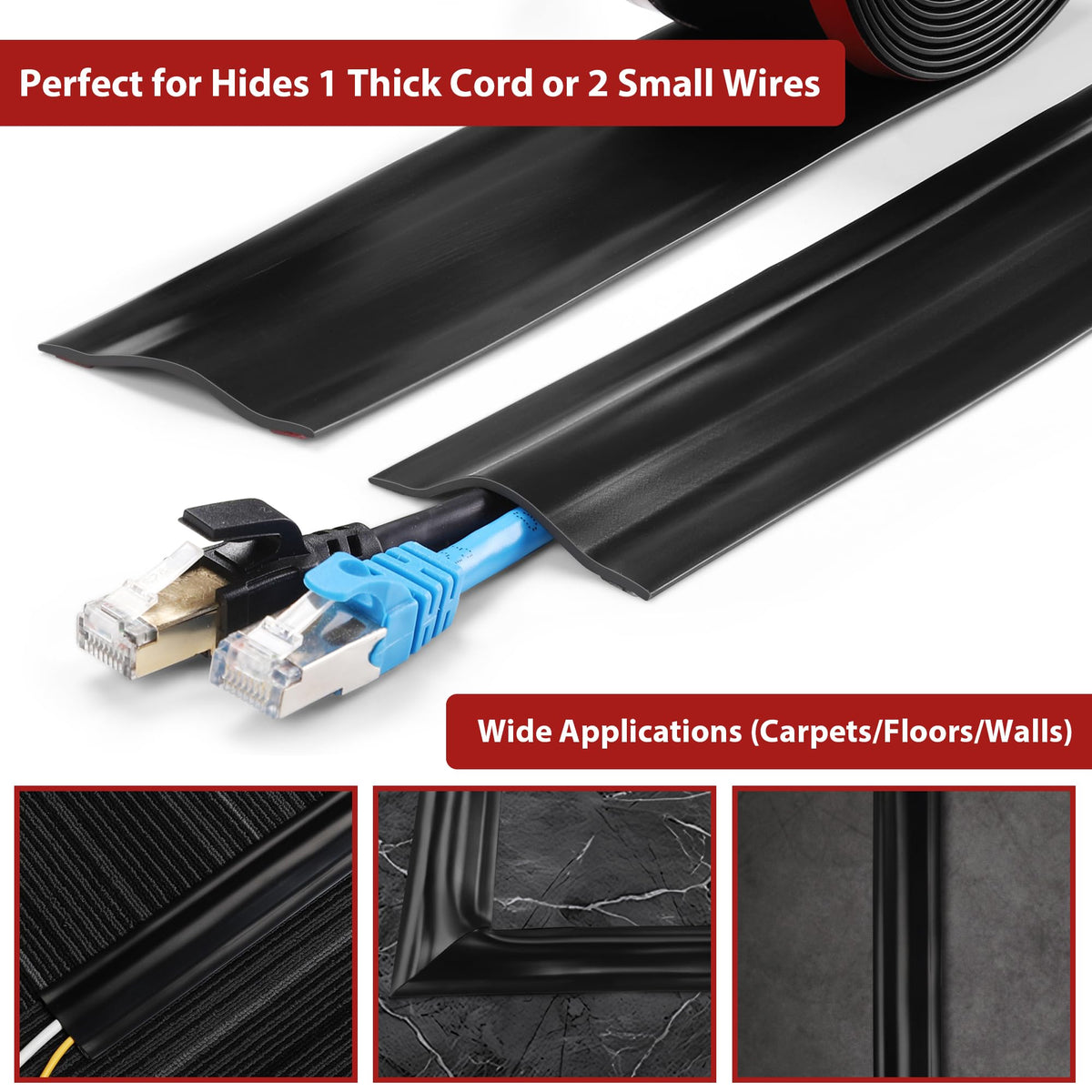 ZhiYo PVC cord protector blends with carpet and stays flexible.