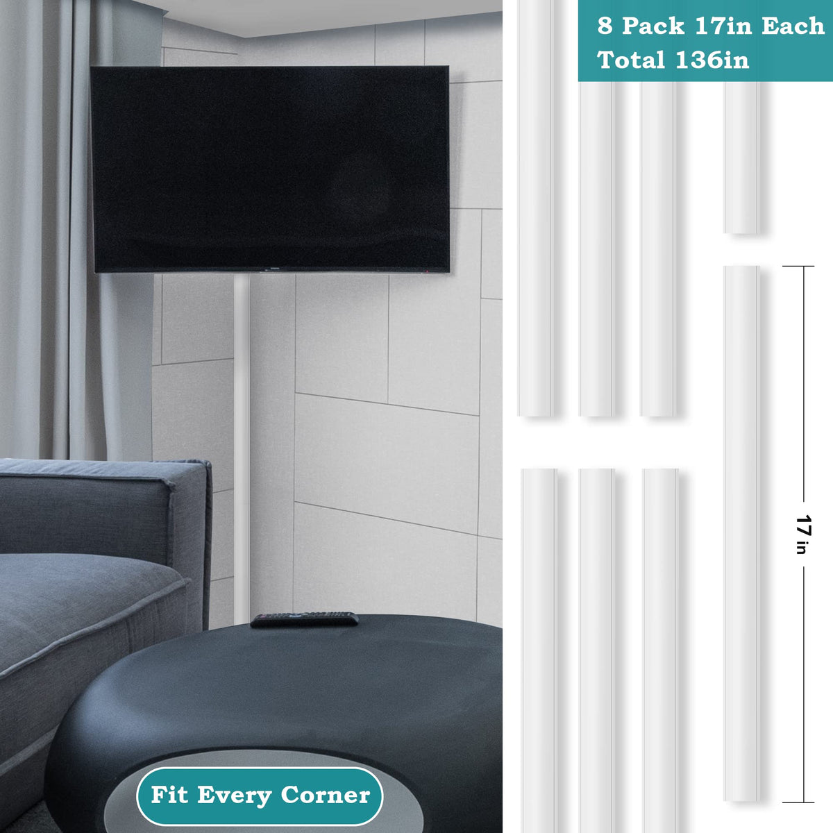 Zhiyo corner cord hide keeps TV cords tidy, reducing visible clutter around entertainment setup.