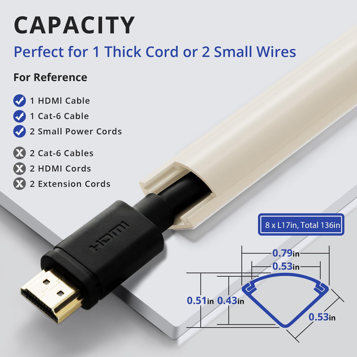 ZhiYo corner cord hider with baseboard installation cleanly conceals cords along baseboard.