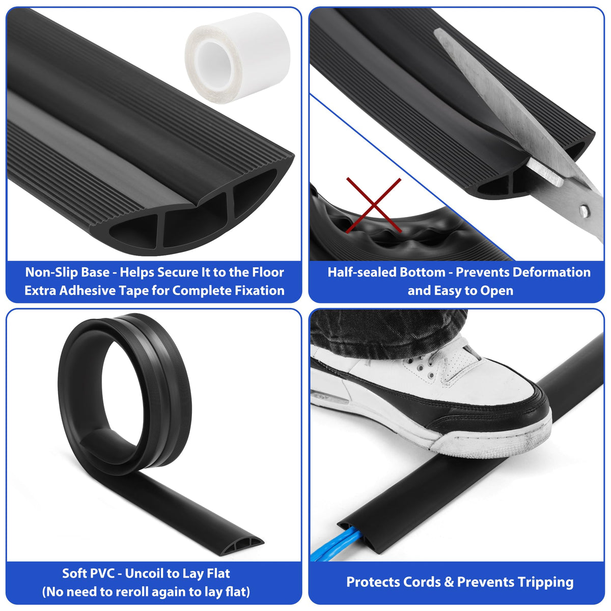 ZhiYo Floor Cord Cover - inner-channel stores cables neatly.
