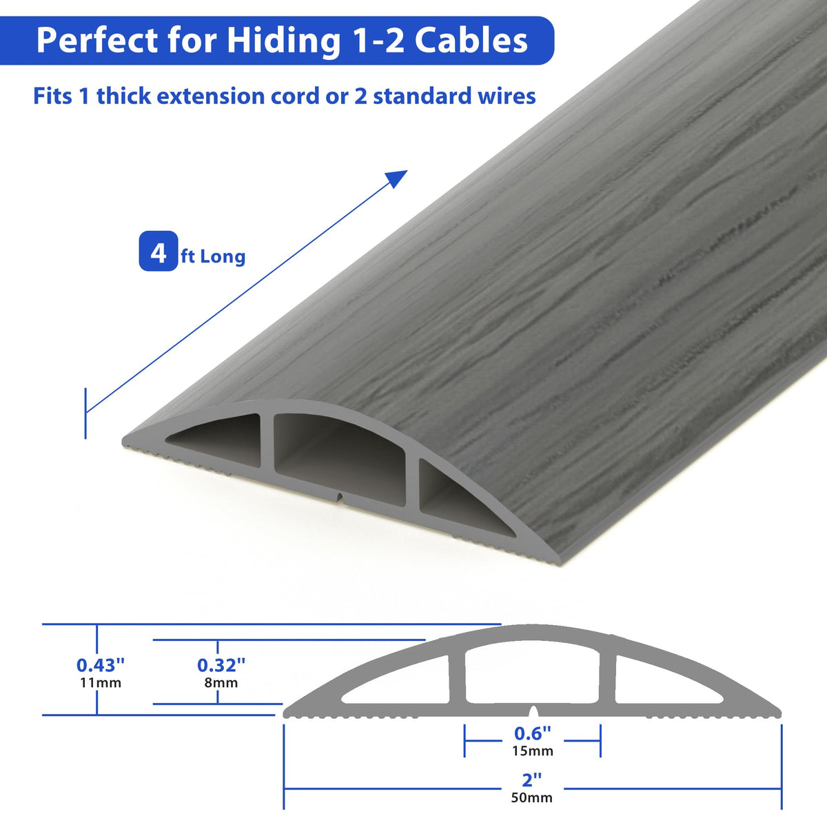 ZhiYo Floor Cord Cover - non-slip base keeps cables secure.