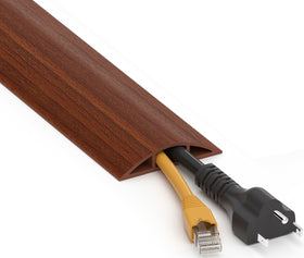 ZhiYo floor cord cover on floor in brown walnut conceals cables neatly