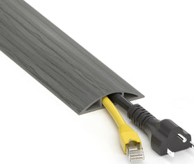 ZhiYo floor cord cover 6ft front view showing low-profile protection for cables on grey wood tone.