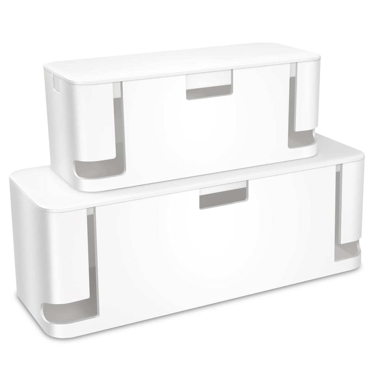 ZhiYo product pack showing two white cord organizer boxes and clear benefits