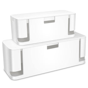 ZhiYo product pack showing two white cord organizer boxes and clear benefits
