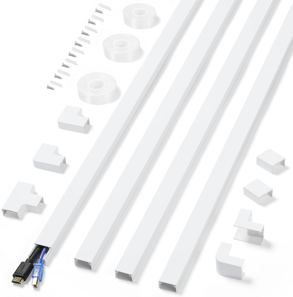 ZhiYo front packaging showing complete cord cover kit and contents for tidy cables