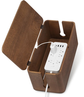 ZhiYo front view of mango wood cable box showing tidy concealment benefit