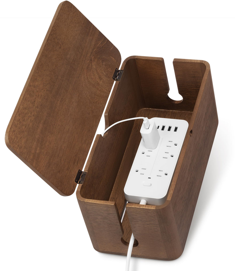 ZhiYo front view of mango wood cable box showing tidy concealment benefit