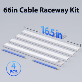 Cable management for home office using white cover for multiple cords.