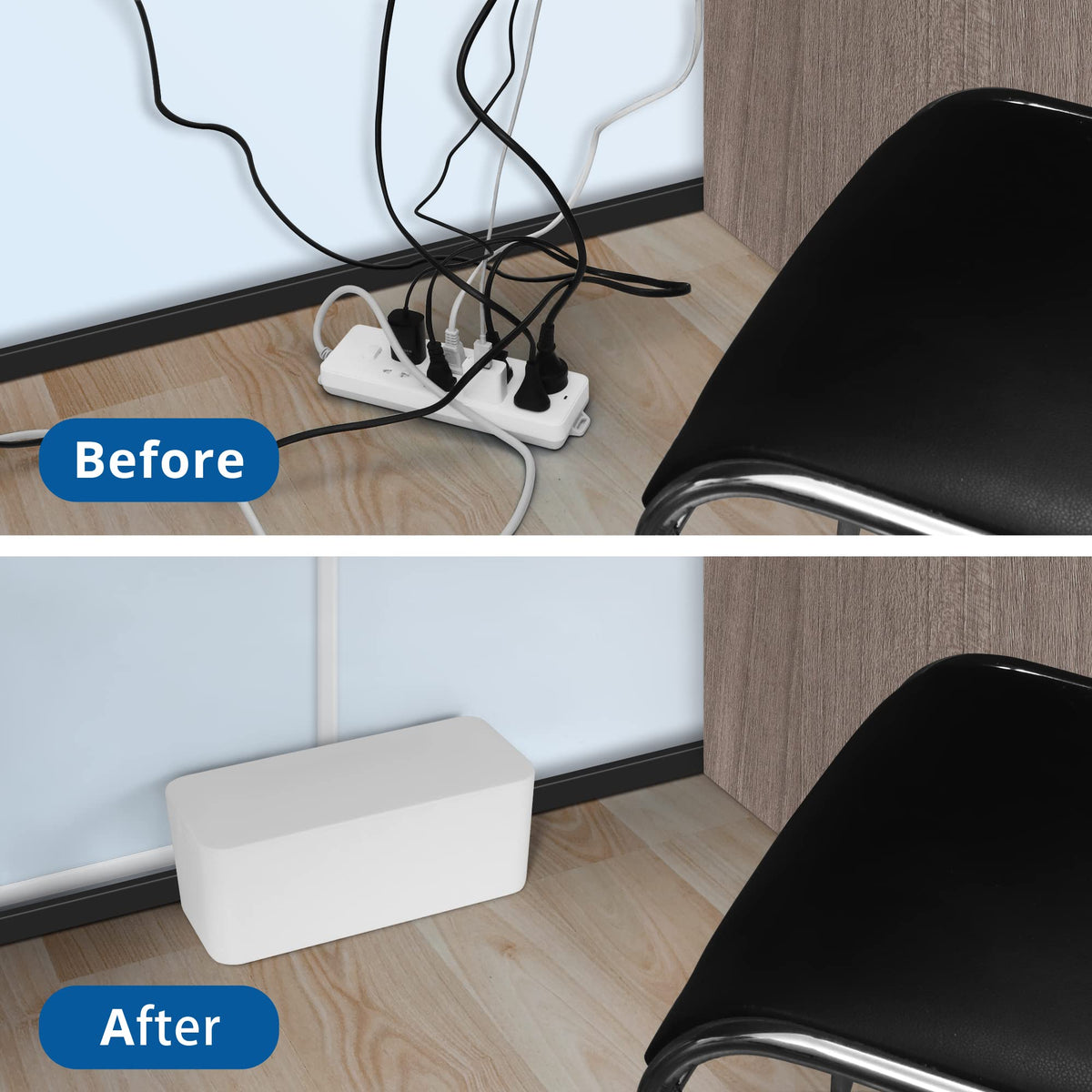 ZhiYo on a desk hiding cords under monitor for a cleaner workspace benefit