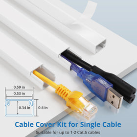 Beige cable raceway with elbows guiding wires around corners.