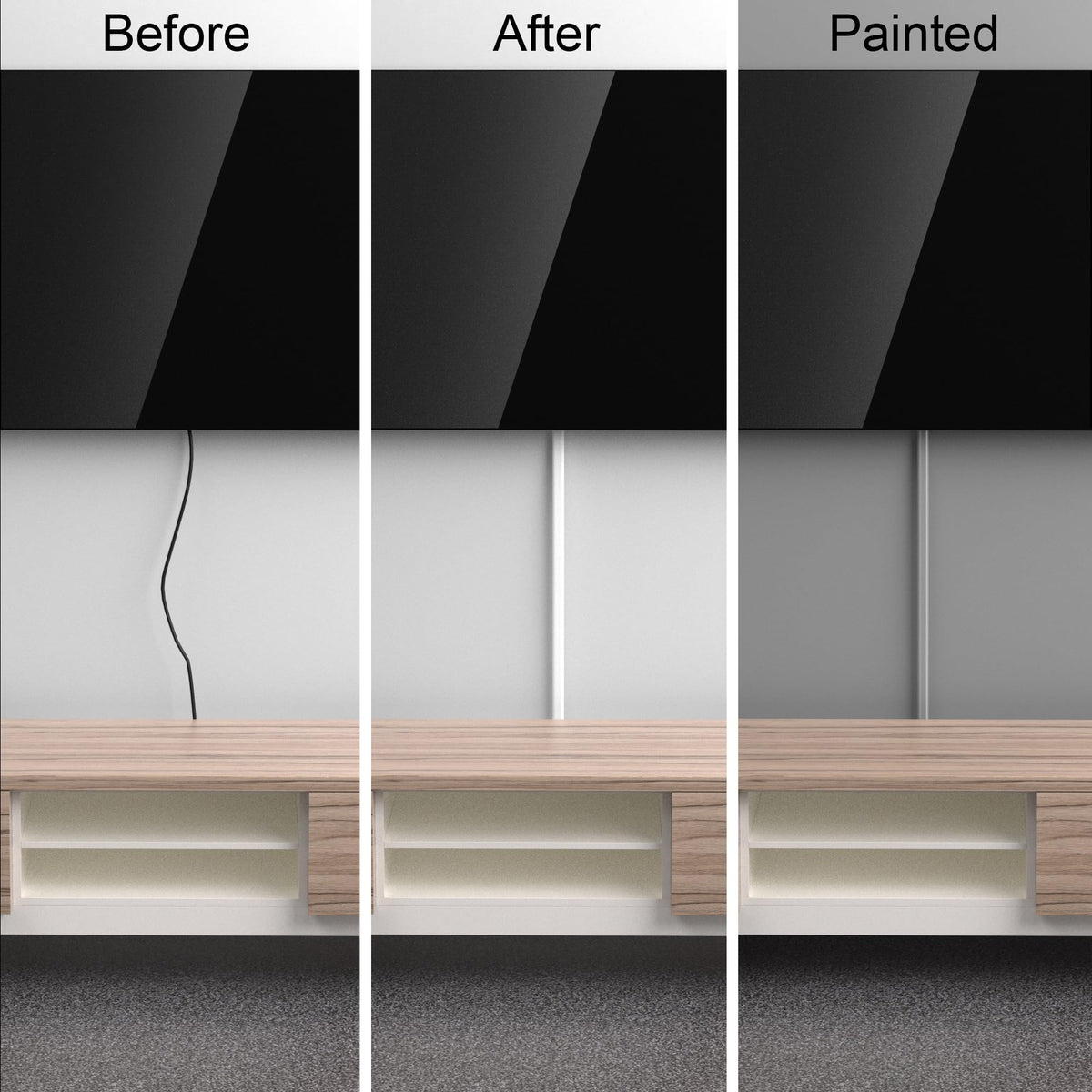Zhiyo slim wall cord hider profile blends with corners for a seamless look.