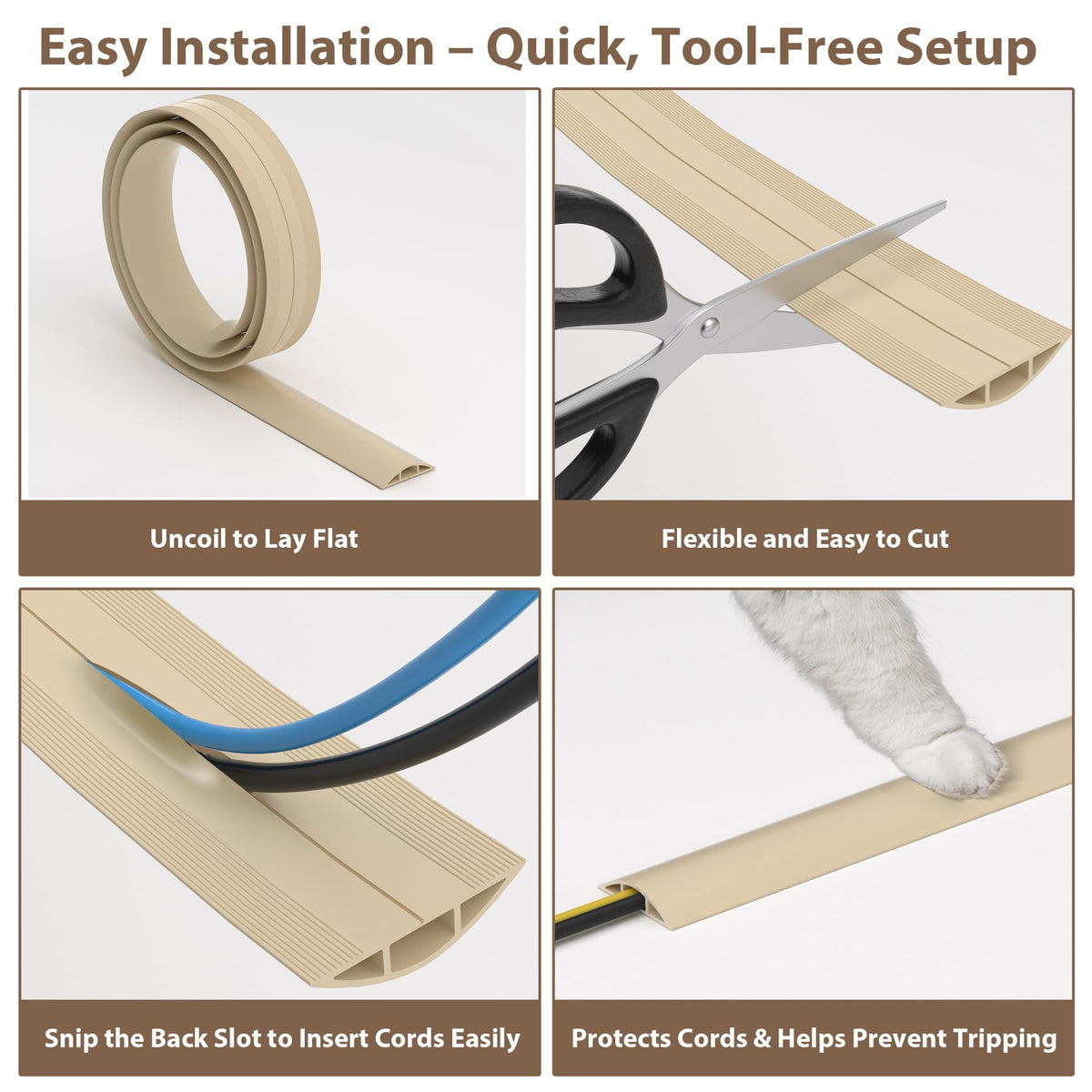 ZhiYo soft PVC cable cover offers comfortable, barefoot-friendly protection on floors.