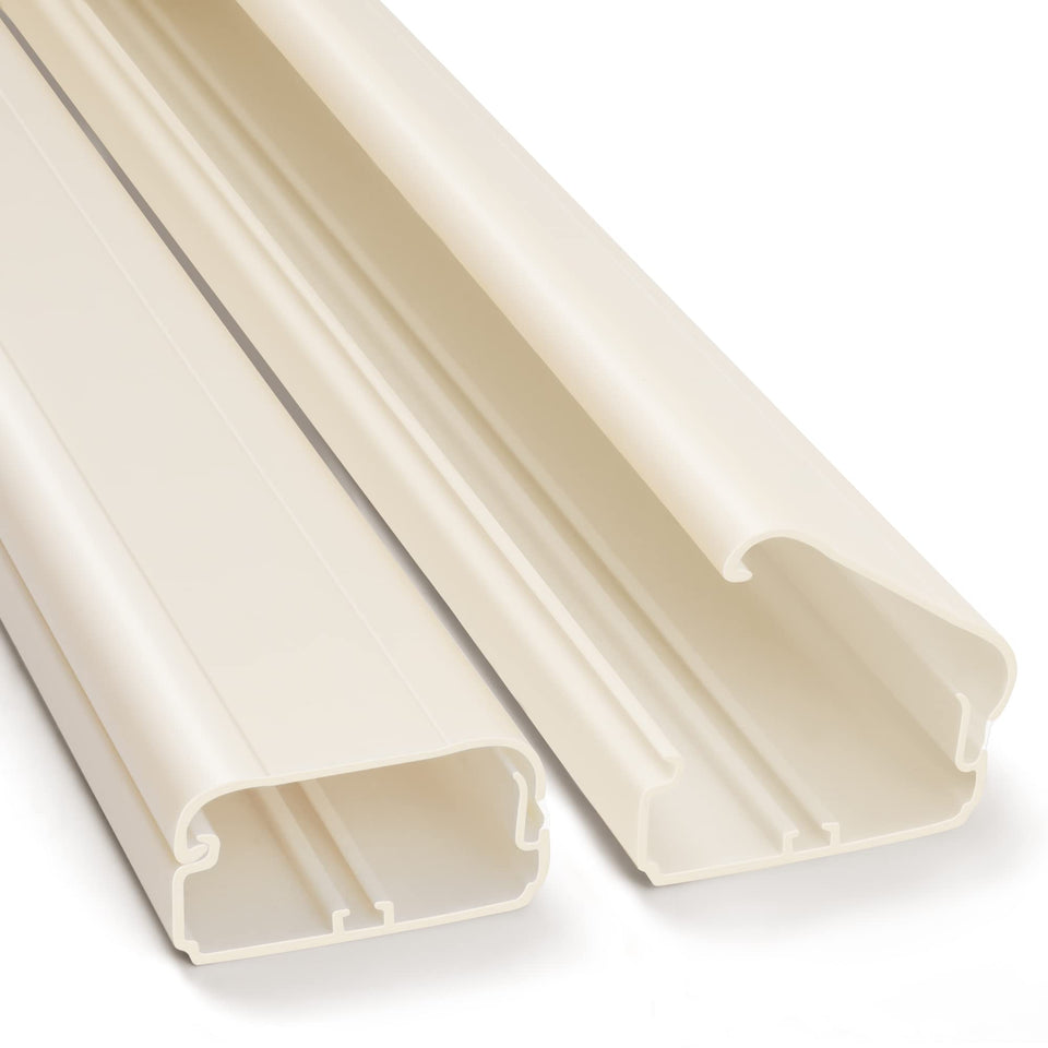 ZhiYo TV cord cover on beige wall concealing 32-inch cables neatly.