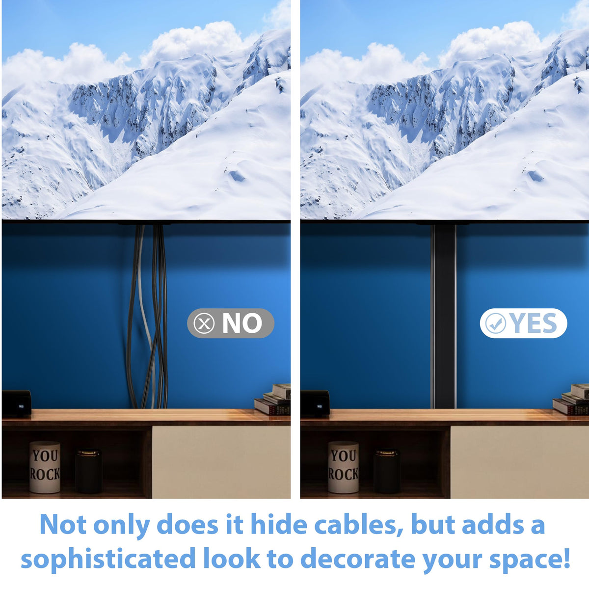 ZhiYo two-piece cord wall cover installed on wall for TV setup