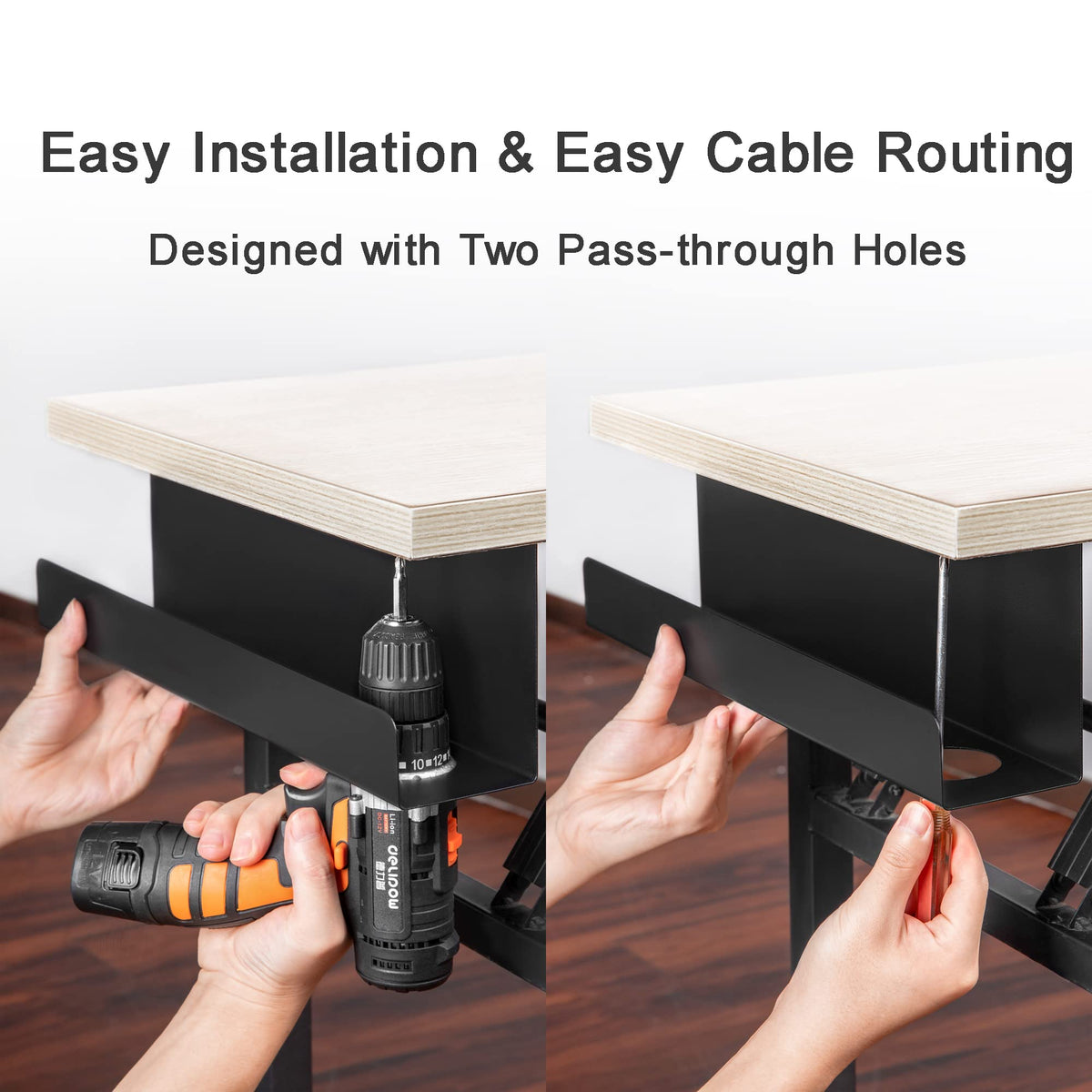ZhiYo under-desk tray mounted using included hardware on wood desk.