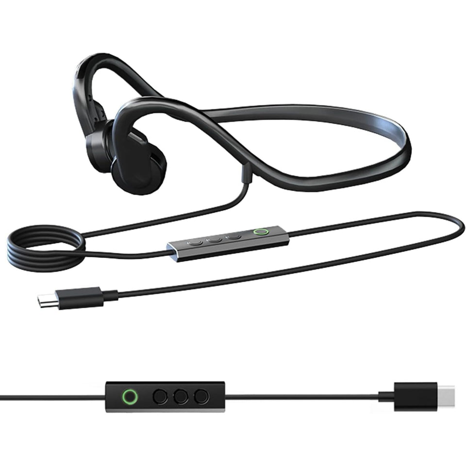 ZHQMG front view showing full open-ear headphone and neckband, highlighting secure fit benefit