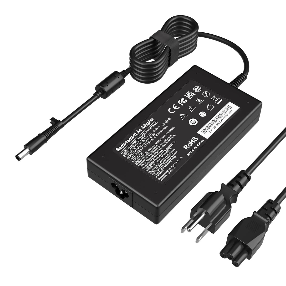 ZHUODYER 120W HP adapter front view showing compact design for reliable charging