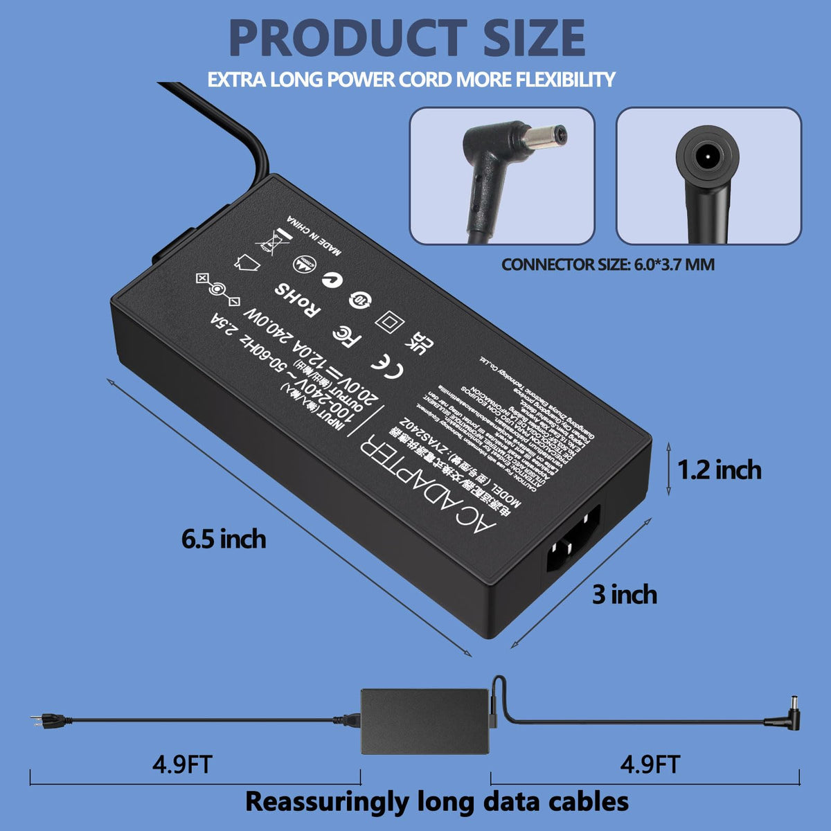 ZHUODYER adapter label with specs ensuring correct compatibility