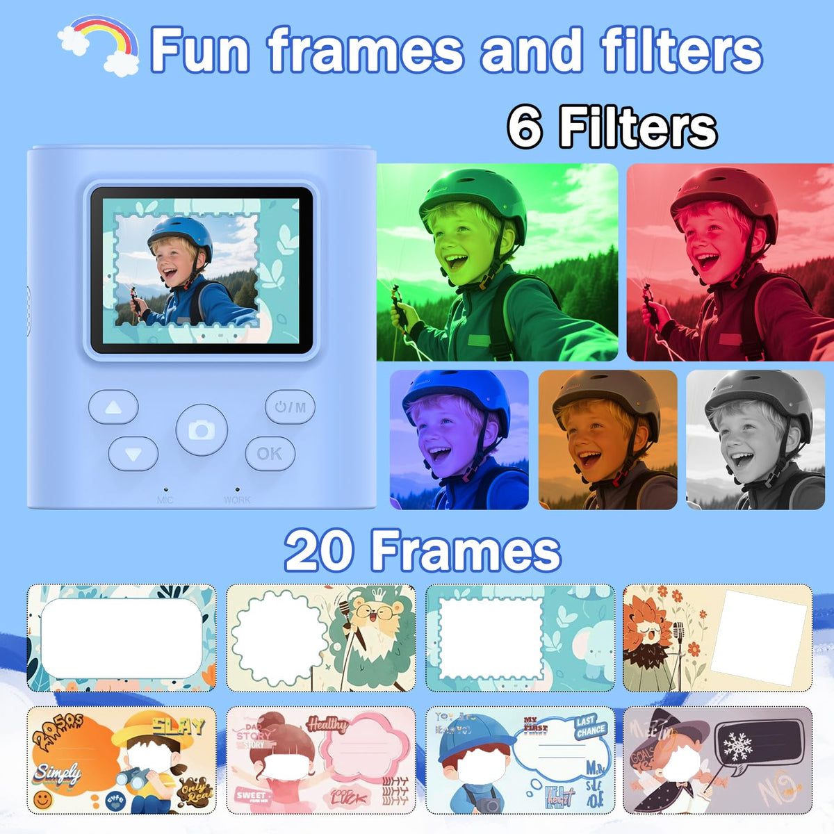 Zicor kids camera's 1000mAh battery powers hours of play.