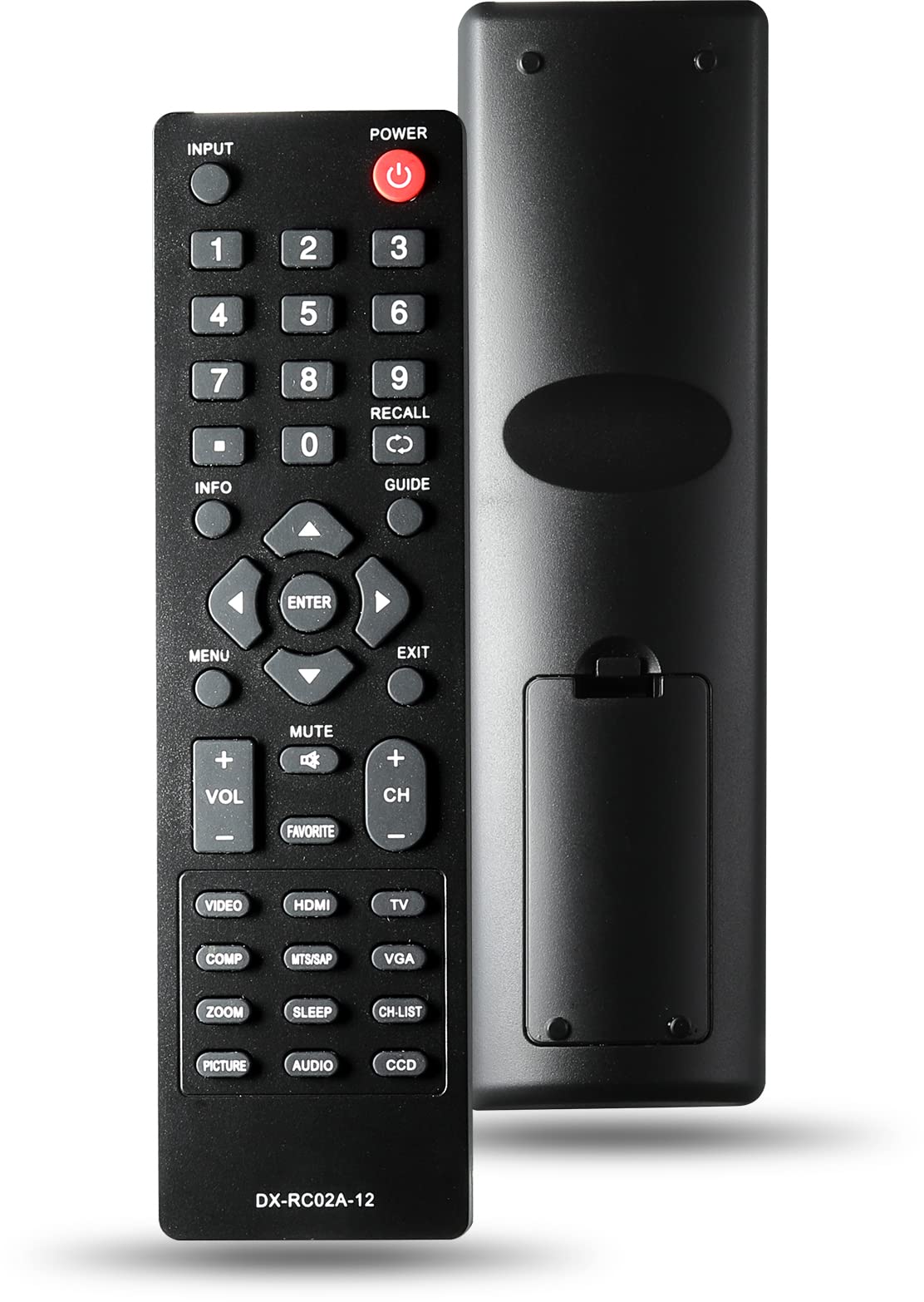Ziezii DX-RC02A-12 remote front view showing broad Dynex compatibility.