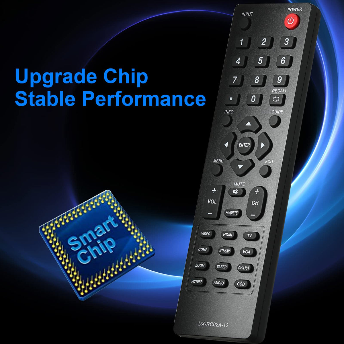 Ziezii DX-RC02A-12 in hand for convenient couch use with Dynex TVs.