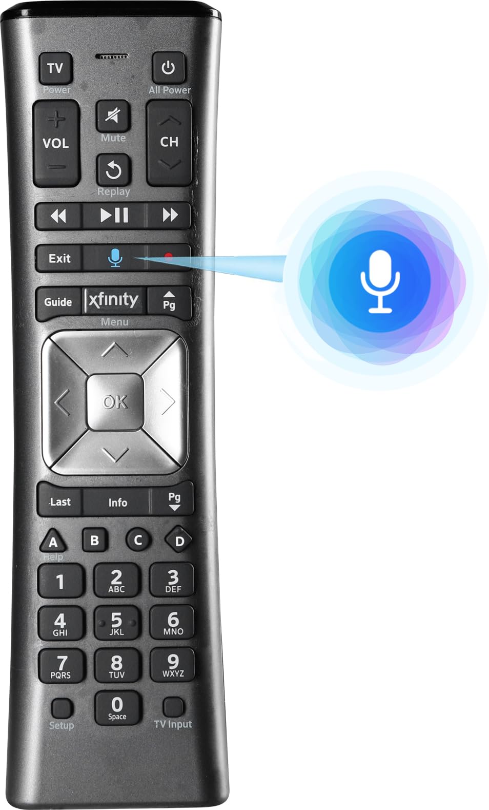 Ziezii XR11 voice backlit remote front view with illuminated keys for night use.
