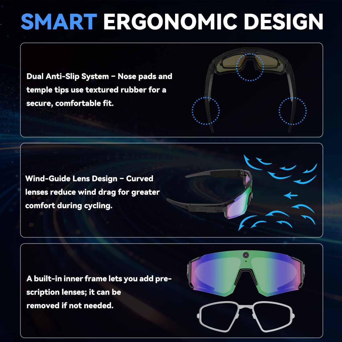 Zigtik AI Pro Camera Glasses quick file transfer via app and adjustable recording length.