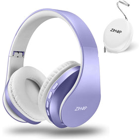 ZIHNIC front view of purple headphones showing design and portability benefit