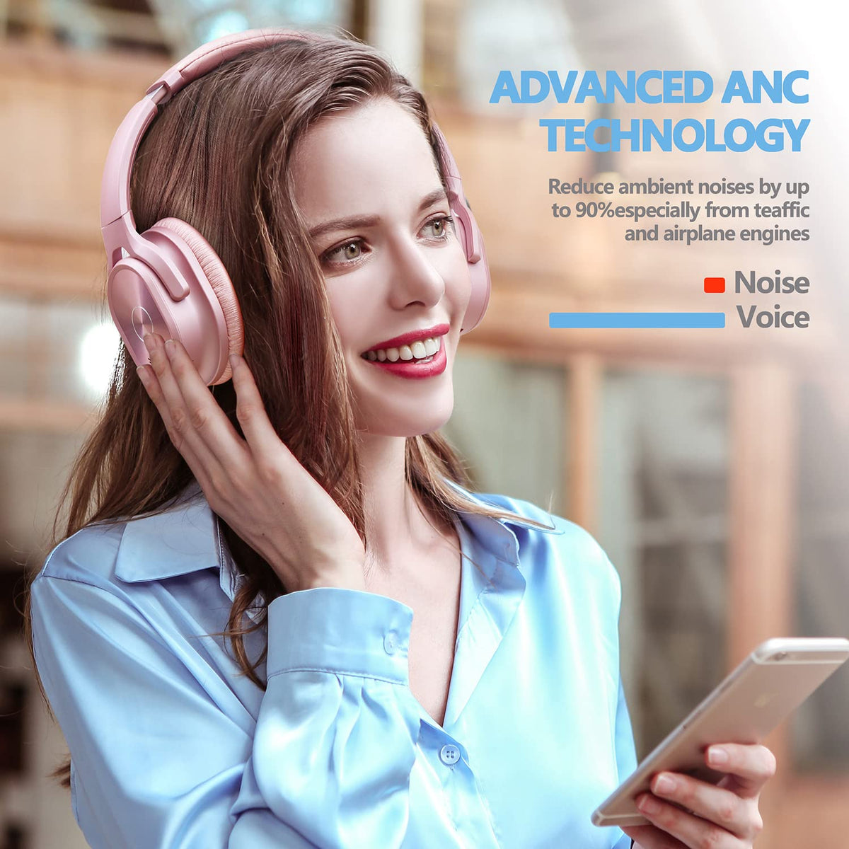 ZIHNIC on commuter wearing headphones showing noise reduction benefit in public transit