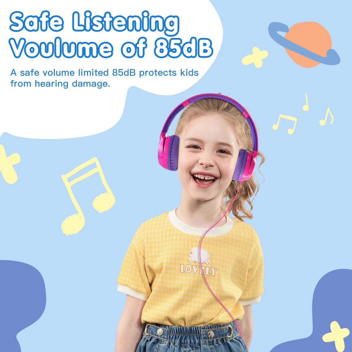 ZIHNIC wired kids headphones, folded design, easy to store for travel and school.
