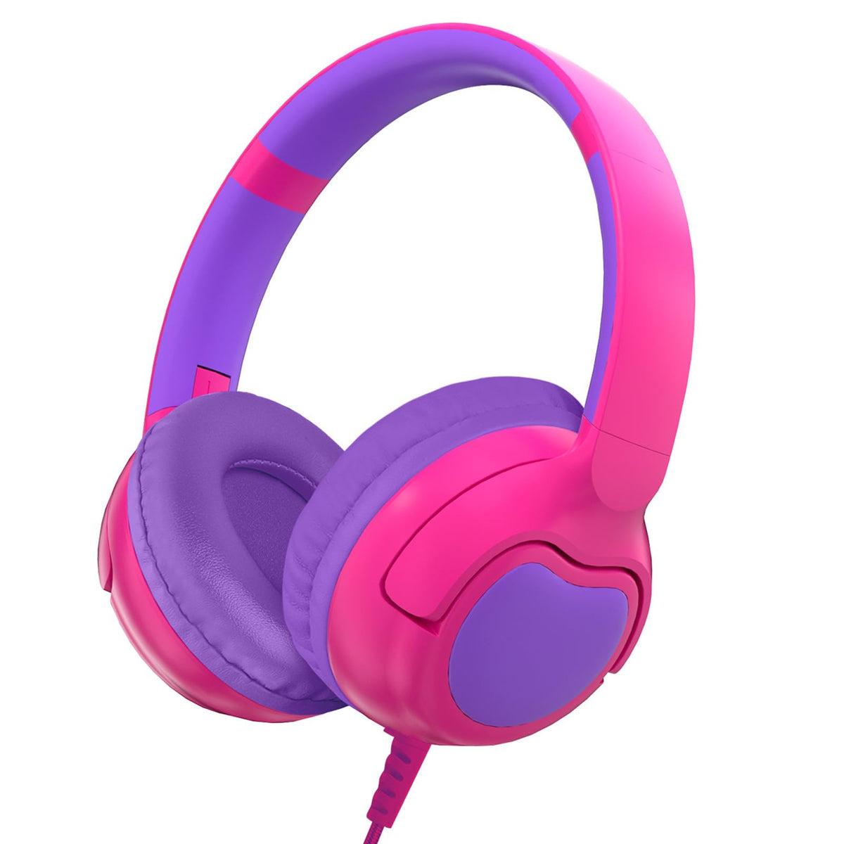 ZIHNIC wired kids headphones in rose red, front view highlighting compact, kid-friendly design for safe listening.