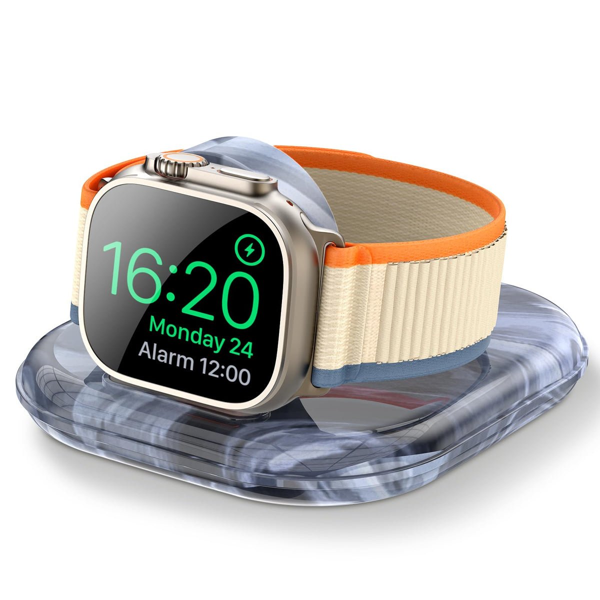 ZIKUREL Apple Watch dock front view with magnetic alignment for quick charging
