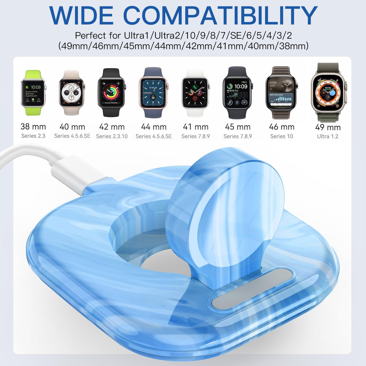 ZIKUREL Apple Watch Dock magnetic alignment angle demonstrates effortless docking.