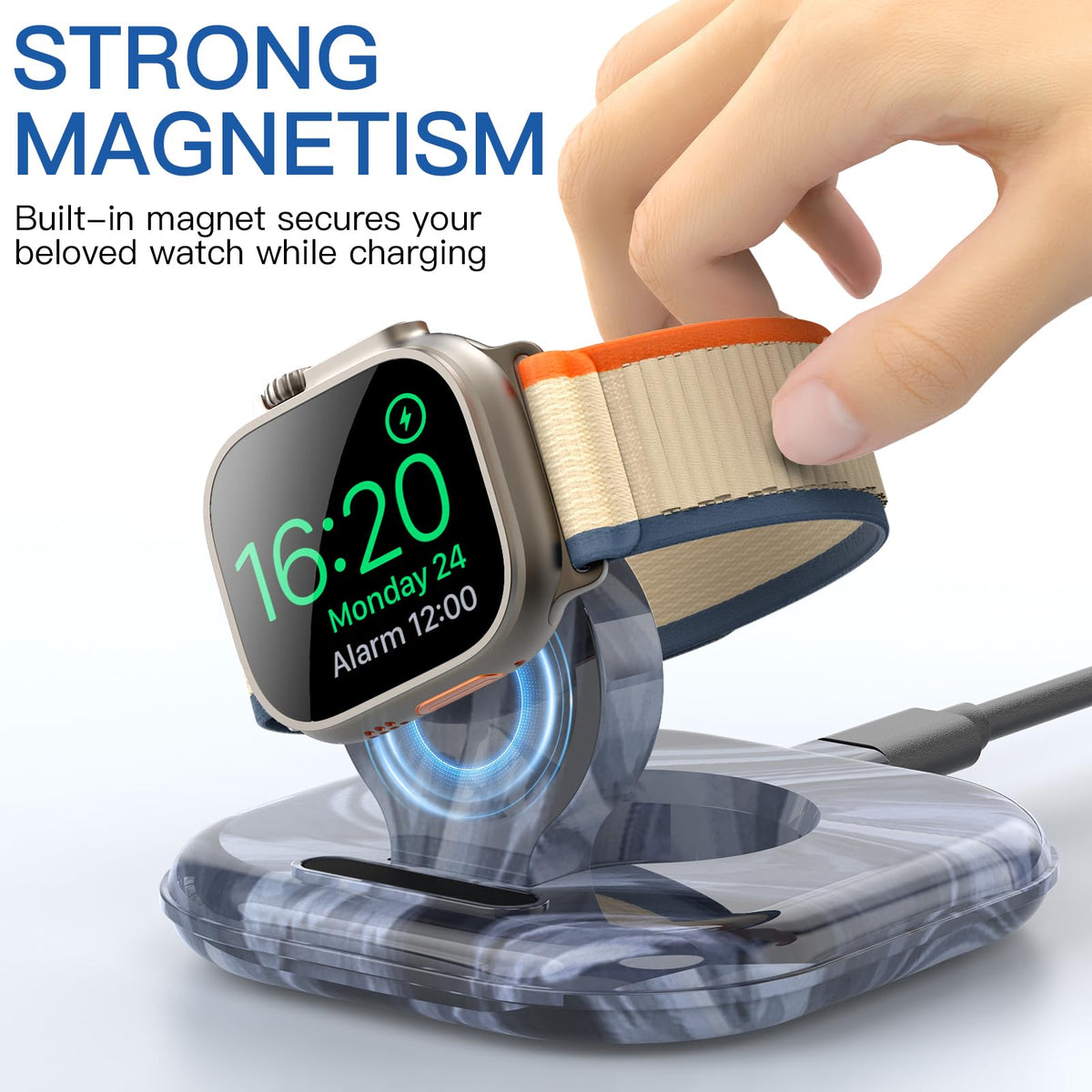 ZIKUREL magnetic charging dock close-up showing seamless alignment