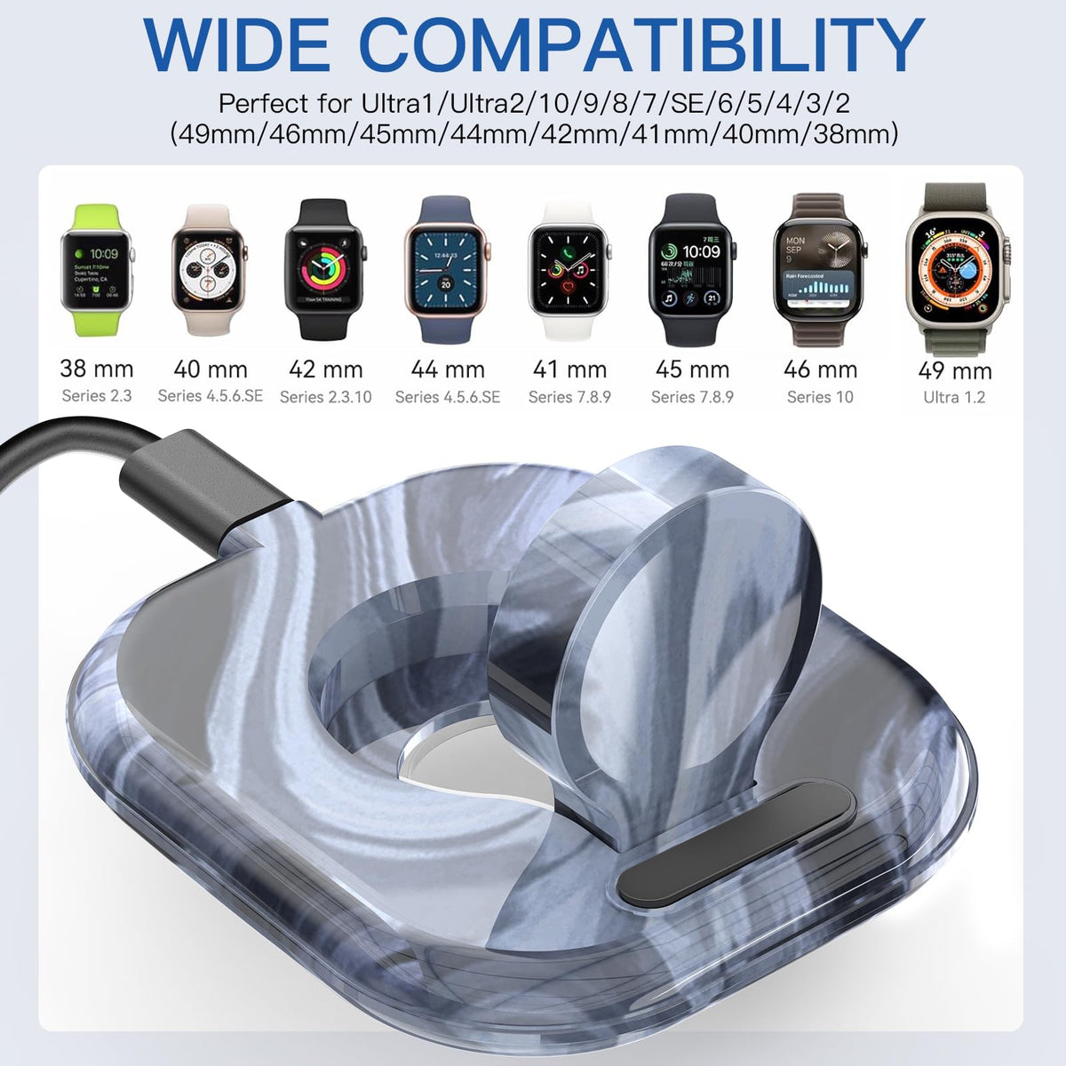 ZIKUREL Apple Watch dock in travel setup emphasizing portability