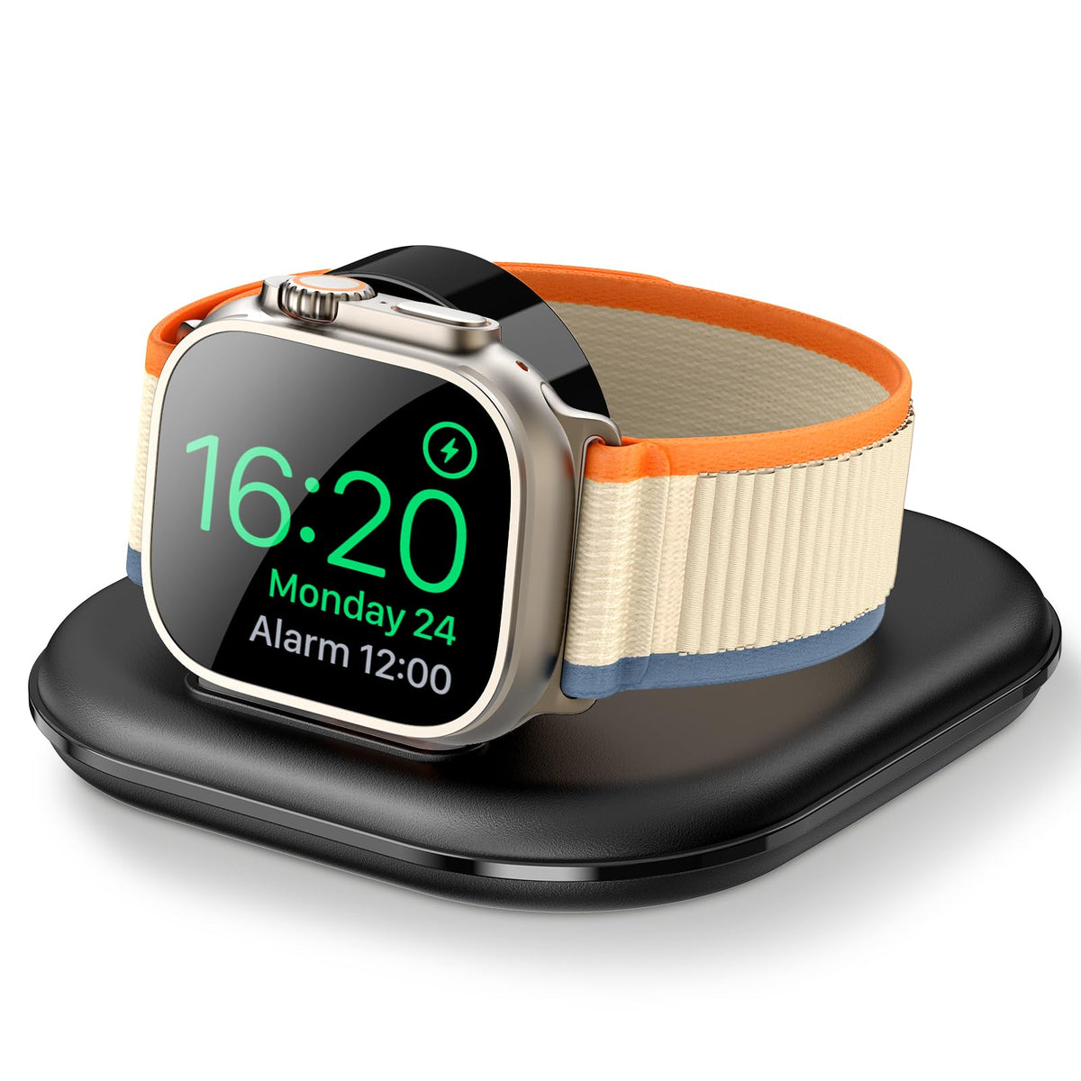 ZIKUREL Apple Watch magnetic dock on nightstand with seamless alignment for quick charging