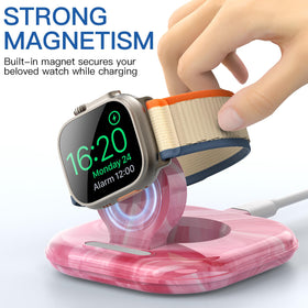 ZIKUREL Apple Watch dock with nightstand mode for easy bedside charging.