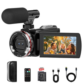 ZIMOCE dual-lens camcorder for versatile wide and close-up filming.