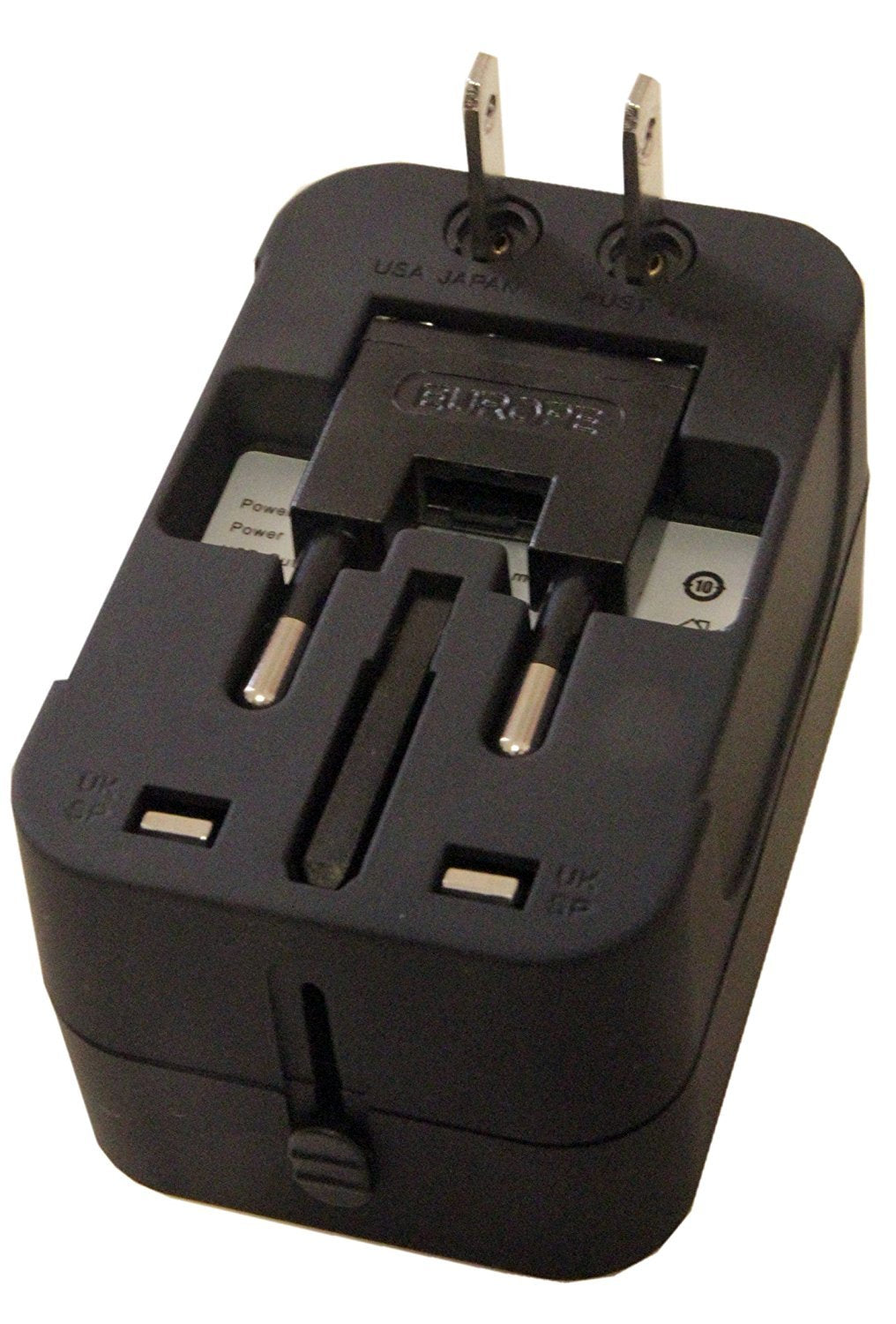 Zinalop adapter charging a smartphone in use on a hotel desk for dependable power