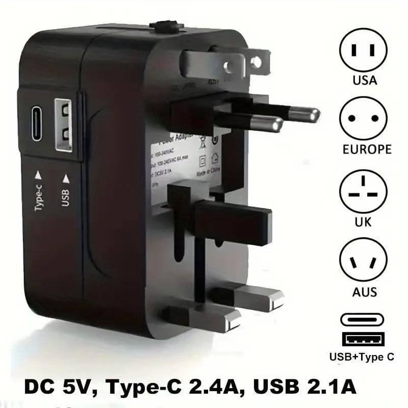 Zinalop adapter LED indicator and safety shutters visible emphasizing safer travel charging