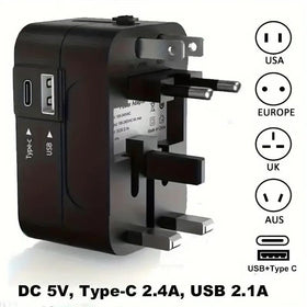 Zinalop adapter LED indicator and safety shutters visible emphasizing safer travel charging