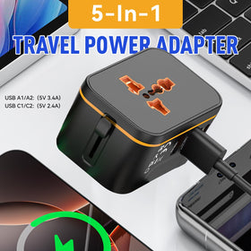 Safety shutters on the Zinalop travel adapter protect against dust and contact
