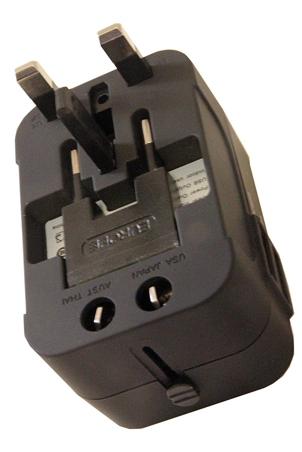 Zinalop adapter side view highlighting USB‑C and USB‑A ports for fast device charging