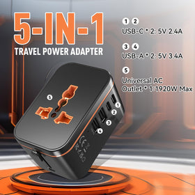 Zinalop travel charger featuring USB-C and USB-A ports for fast, organized charging