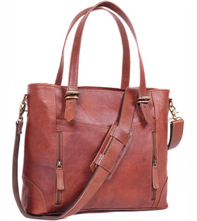 Zinria Leather 17-inch tote with laptop compartment for work.